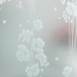 Grå fönsterfilm med vita blommor